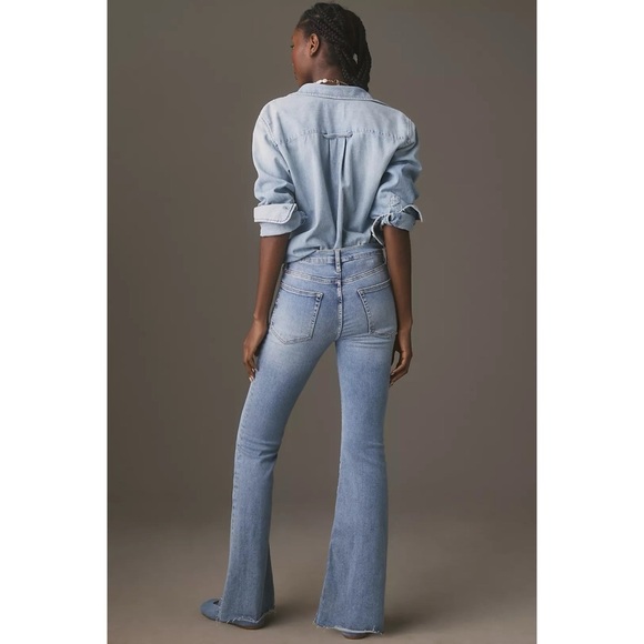 NWT Frame Le Easy Flare Raw Hem Jeans Babitz Blue High Rise Light Wash Denim 26 - Picture 13 of 15
